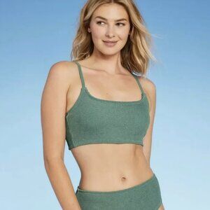 KONA SOL Textured Moss Green Square Neck Bikini Top
